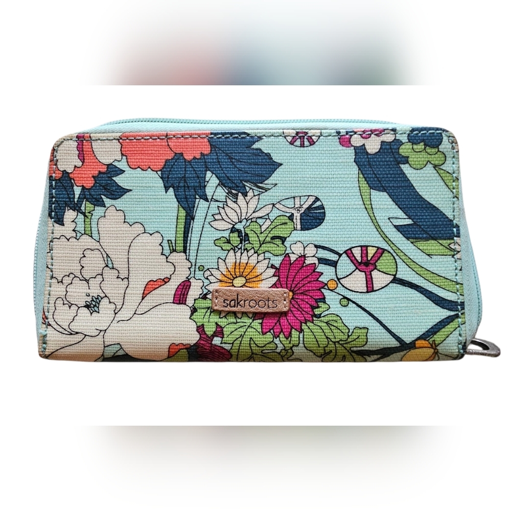Sakroots Women's Zip Around Wallet Opens Up Completely Fun Peace Design EUC